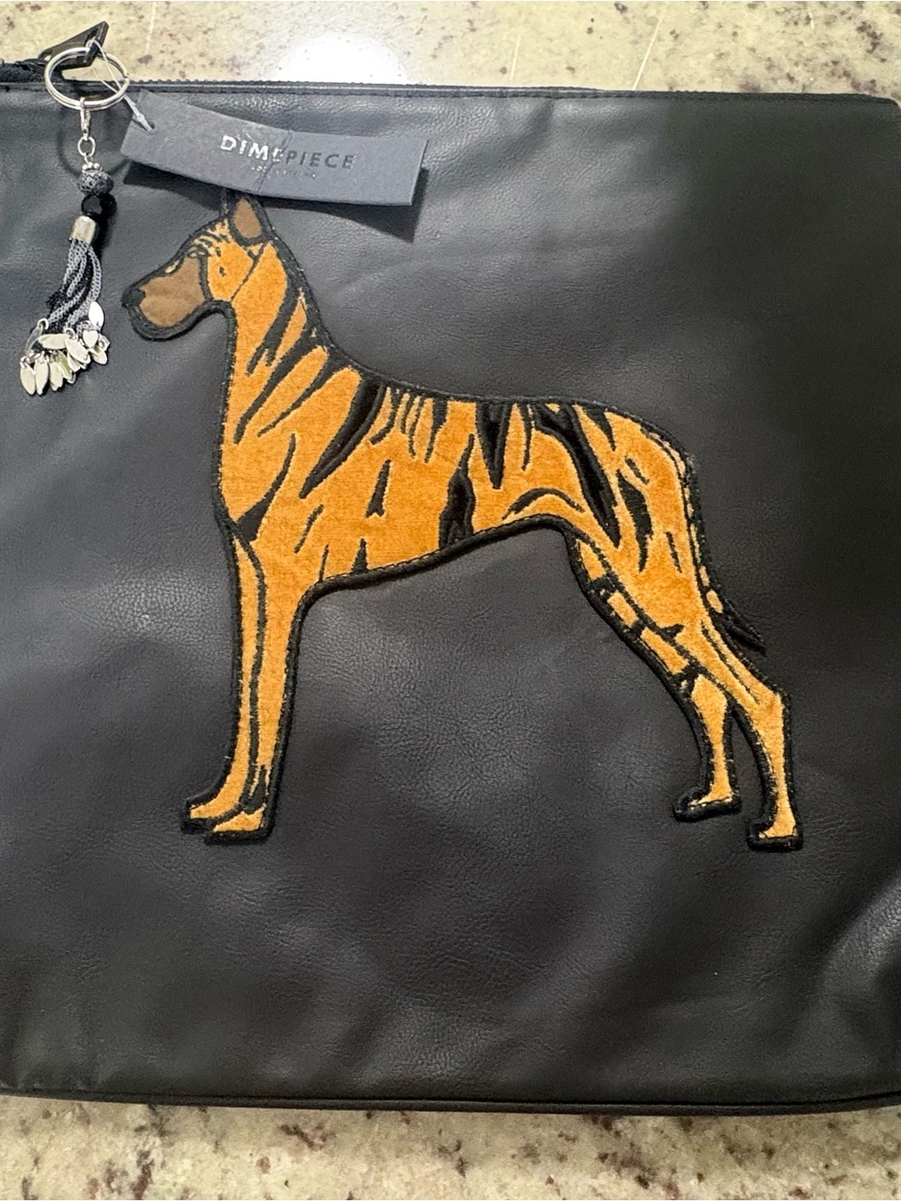 DIMEPIECE Los Angeles Black Leather Pouch with Orange Dog Applique